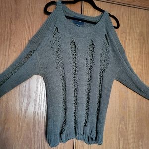 Green Disstressed Off The Shoulder Sweater Size M